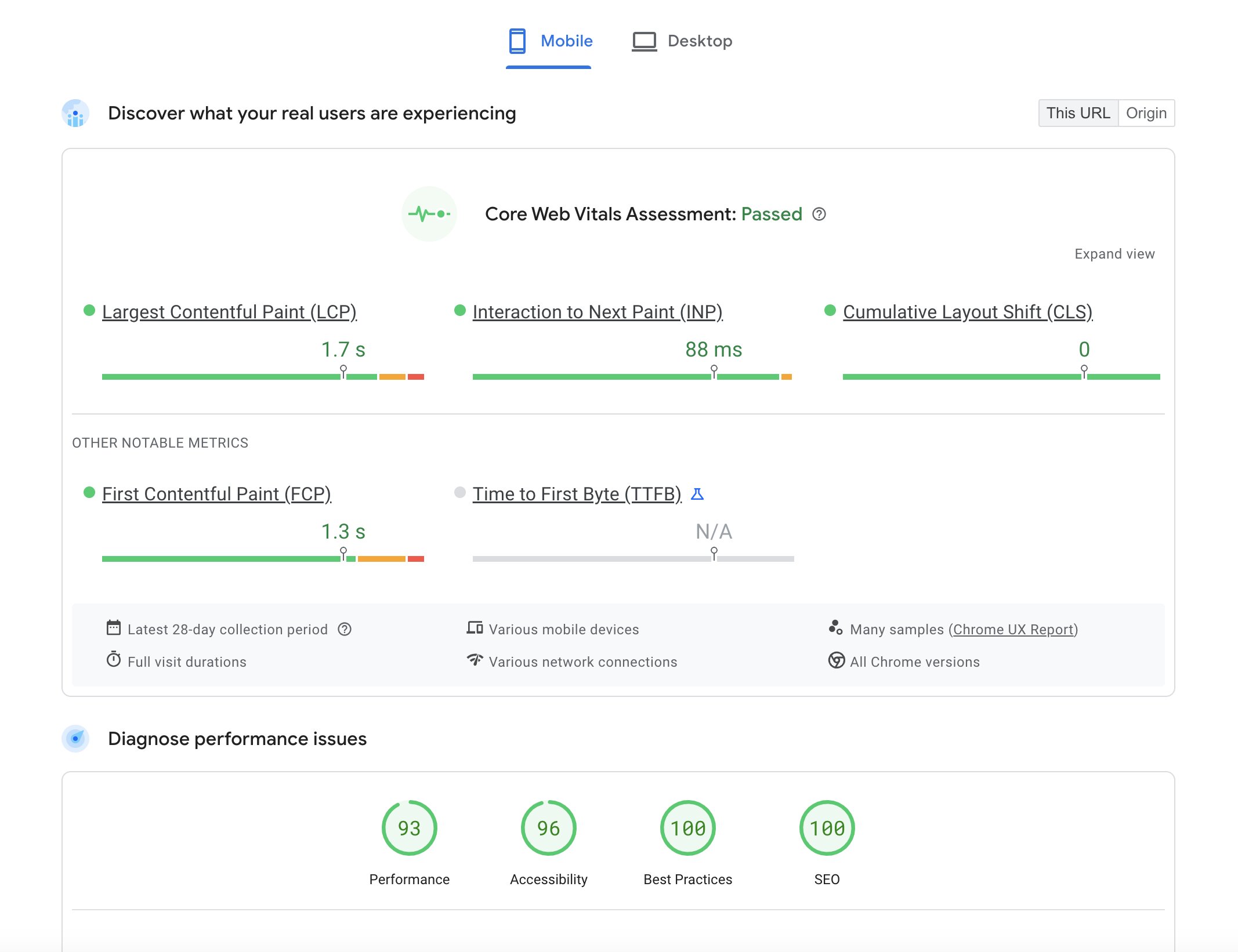 Google Page Speed with proper optimization looks like. Every stats are passed and at the green side